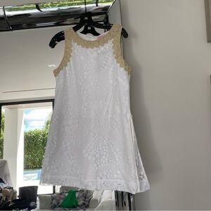 Lilly Pulitzer White Lace Girls' Dress with Gold Trim